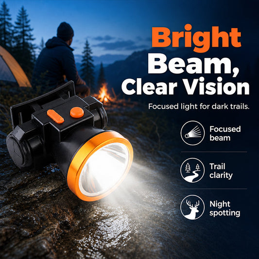 🔦 Oppladbar hodelykt – 90° justerbar, flere lysmoduser, 1200mAh. Perfekt til camping, fiske og reparasjoner! ✨⛺