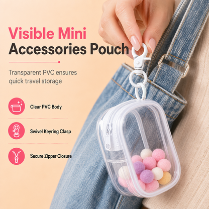 🎒 Gjennomsiktig klipp-på lomme – vanntett PVC, 6 farger, metallkrok. Finn tilbehøret på sekunder! ✨🔌
