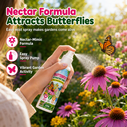 🦋 Sommerfuglspray for hagen – nektarformel, 50ml, lokker fargerike sommerfugler til blomstene. Enkel å bruke! ✨🌸