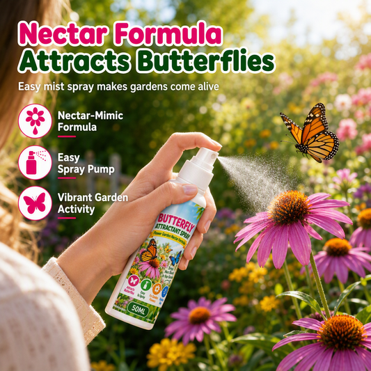🦋 Sommerfuglspray for hagen – nektarformel, 50ml, lokker fargerike sommerfugler til blomstene. Enkel å bruke! ✨🌸