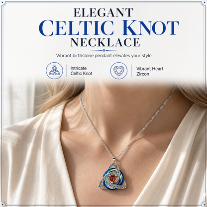 💎 Keltisk knute halskjede – hjerteformet zirkon, 12 farger, justerbar kjetting. Elegant gave til henne! ✨💖
