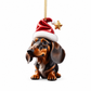 🎄 Julenisse-dachshund i akryl – knusesikker, dobbeltsidig trykk, vannavvisende. Lett og søt juletrepynt! ✨🐶