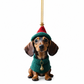 🎄 Julenisse-dachshund i akryl – knusesikker, dobbeltsidig trykk, vannavvisende. Lett og søt juletrepynt! ✨🐶