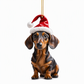 🎄 Julenisse-dachshund i akryl – knusesikker, dobbeltsidig trykk, vannavvisende. Lett og søt juletrepynt! ✨🐶