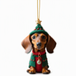 🎄 Julenisse-dachshund i akryl – knusesikker, dobbeltsidig trykk, vannavvisende. Lett og søt juletrepynt! ✨🐶