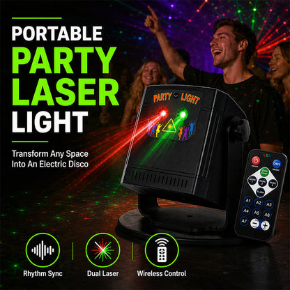 🎉 Bærbar partylaser med 68 mønstre – rytmesynk, fjernkontroll, 2400mAh. Gjør hjemmet til et diskotek! ✨🔦
