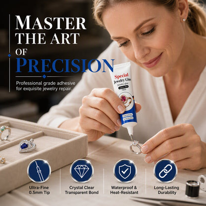 💎 Presisjonslim for smykker – tynn metallspiss, gjennomsiktig finish, vanntett. Reparer ødelagte steiner enkelt! ✨🎯