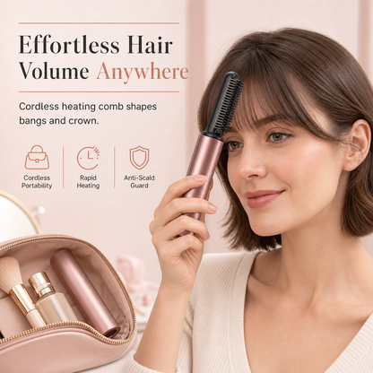 💇‍♀️ Trådløs varmekam for lugg – keramisk belegg, gir volum og glatter krus. Perfekt for oppfriskning på farten! ✨👑