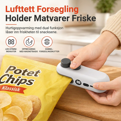 ⏳Kun for en kort tid – 50% RABATT ⏰Bærbar minihåndveske-forsegling, oppladbart varmeforseglingsapparat med batteristatusindikator og magnetisk design for plastiske snacksposer