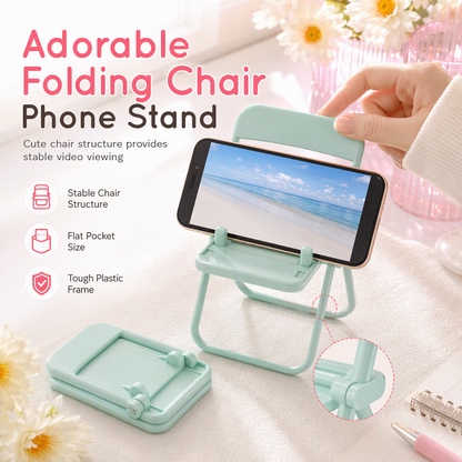 🪑 Søt sammenleggbar stol-telefonholder – robust spor, lommevennlig, pastellfarger. Perfekt for skrivebordet! ✨📱