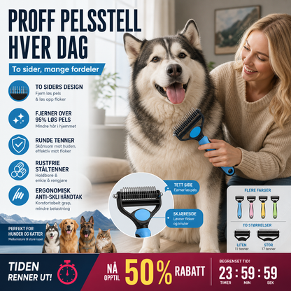 🐕 Dobbeltsidig kattebørste – fjerner 95% løs pels, flokeavtrekker og pelspleie i ett! ✂️✨