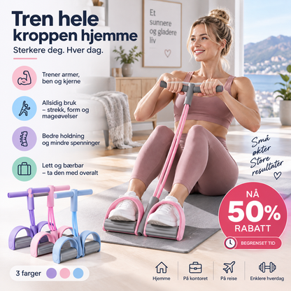 💪 Elastisk pedal-trekkstrikk – tren hele kroppen hjemme, styrker armer, ben og core. Perfekt for nybegynnere! ✨🏠
