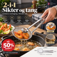 🍳 2‑i‑1 filterskje med tang – rustfritt stål, 29×10 cm, langt håndtak. Fjerner mat og olje trygt! ✨🔥