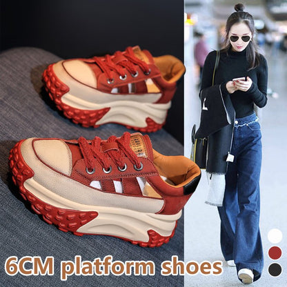 【Økt høyde 7 cm】Hule pustende mote platform sneakers