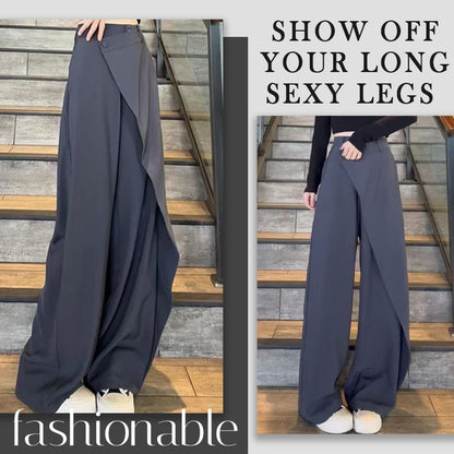 Kvinner's moteaktige bukser med uregelmessig patchwork i full lengde og vide ben